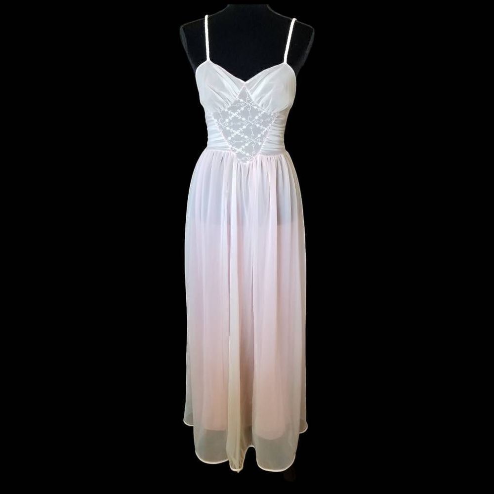 1950s SCHIAPARELLI Paris New York Peignoir Nightgown Set Pink Ivory Ombré M - Picture 4 of 16
